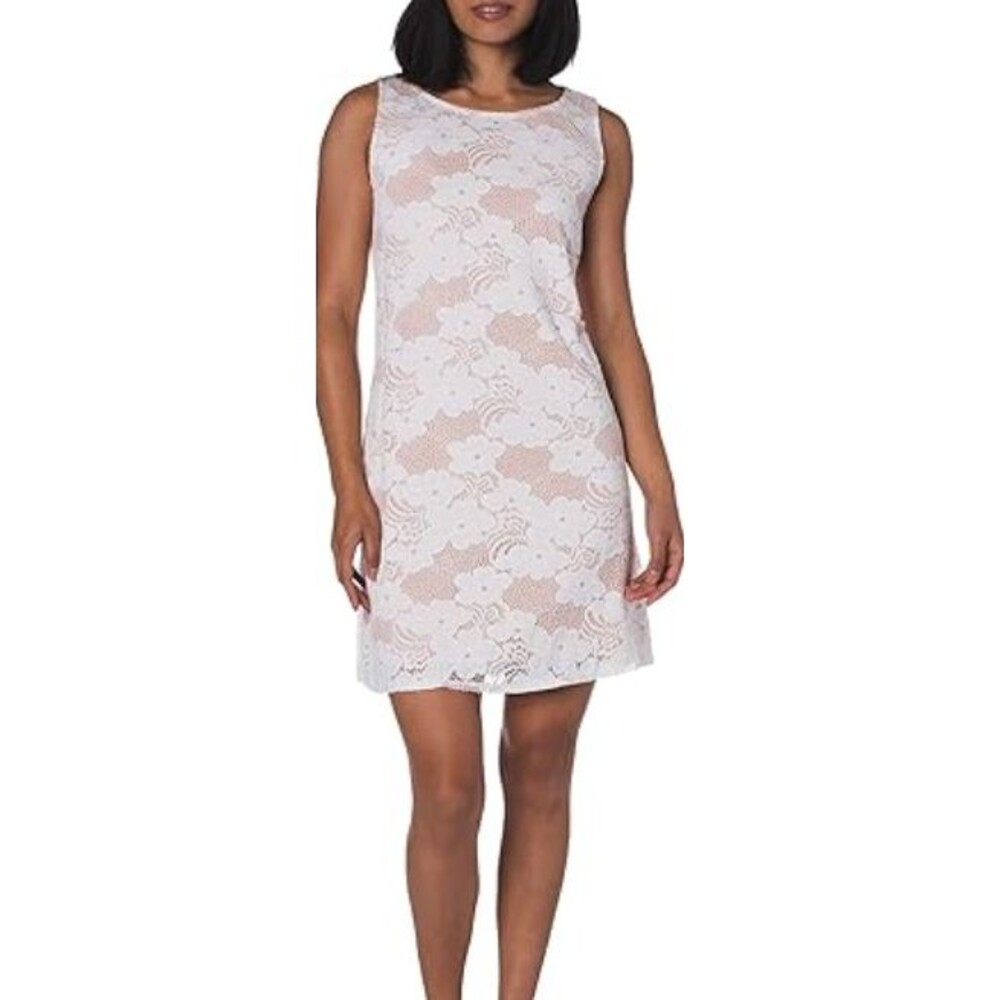 Tiana B Dress 8 Women's White Two Tone Floral Lace A Line Dress Bridal Bride